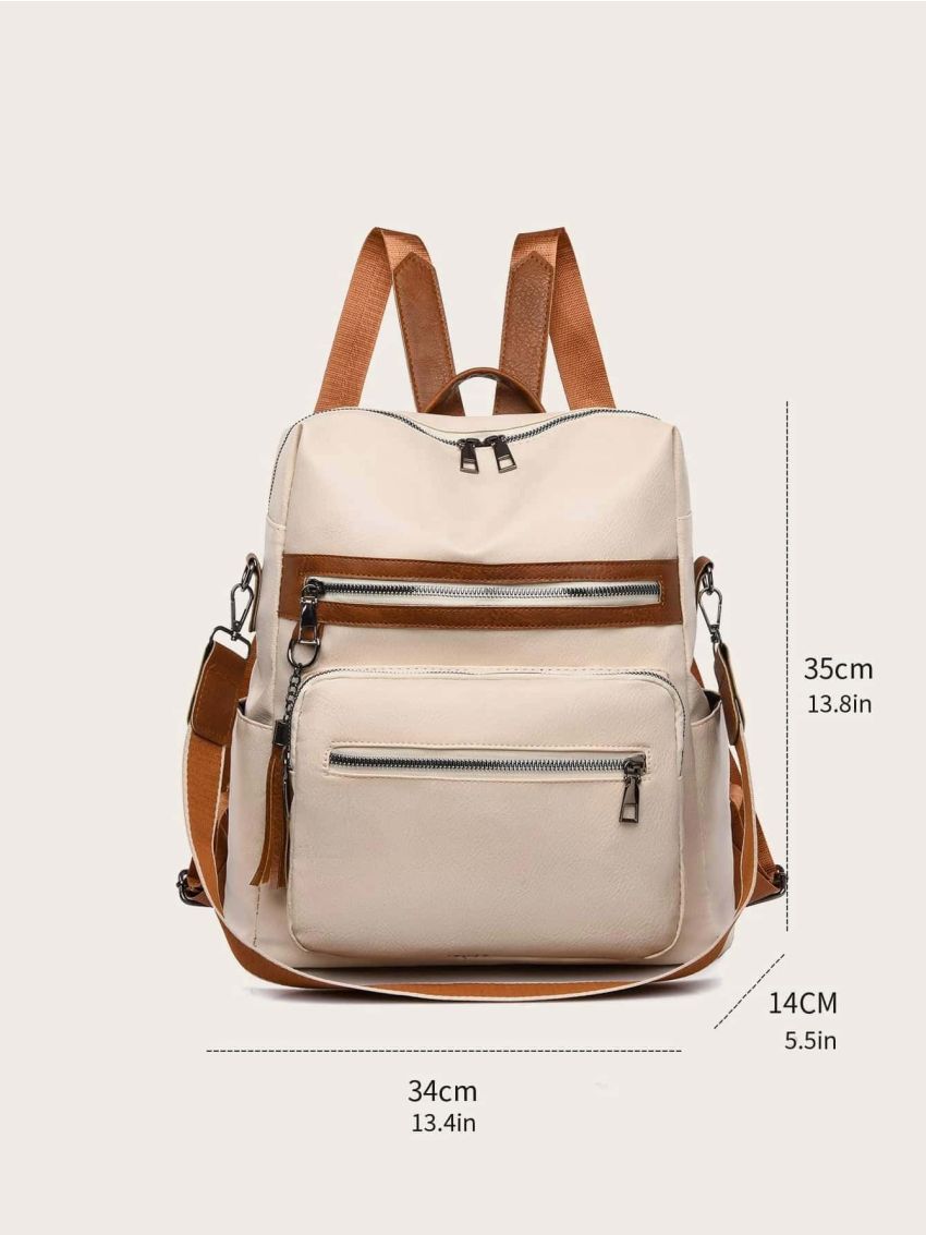 Tassel Decor Pocket Front Backpack