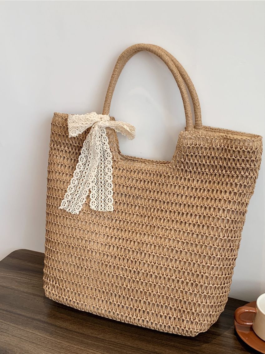 Minimalist Bow Decor Straw Bag