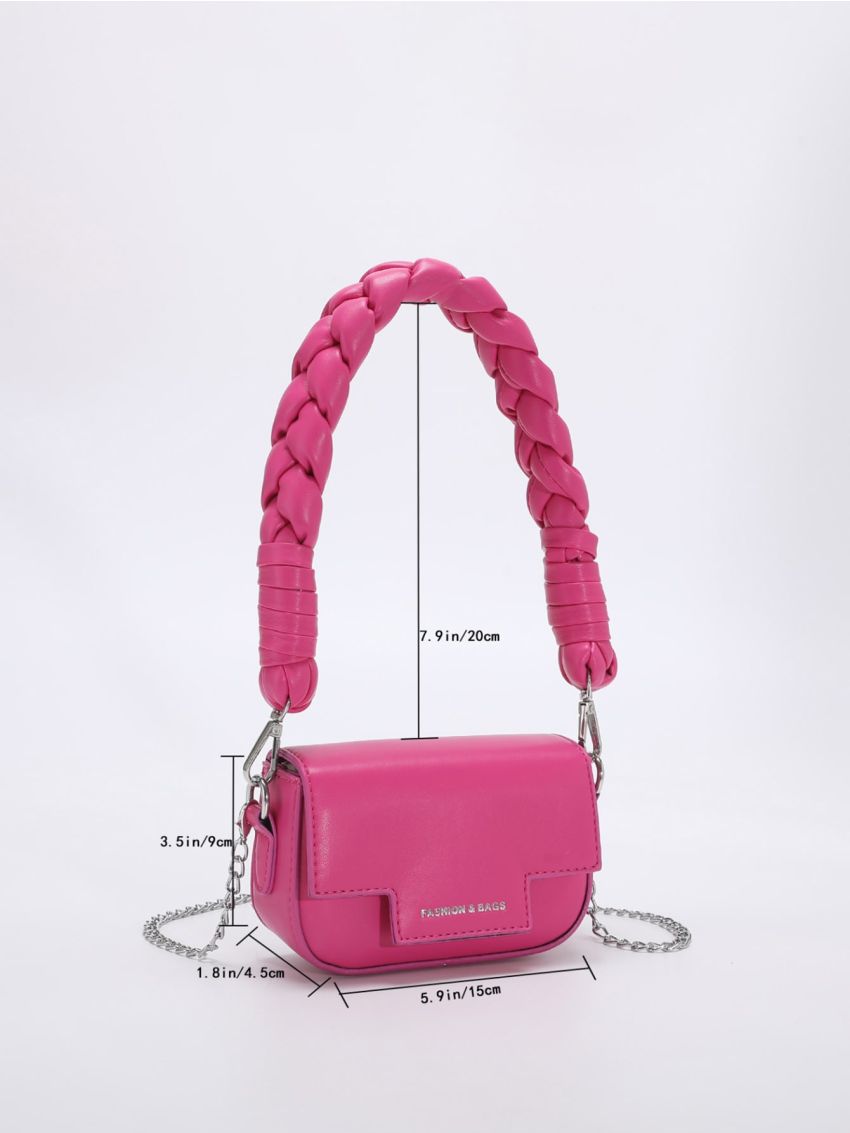 Mini Neon Pink Letter Graphic Flap Chain Square Bag