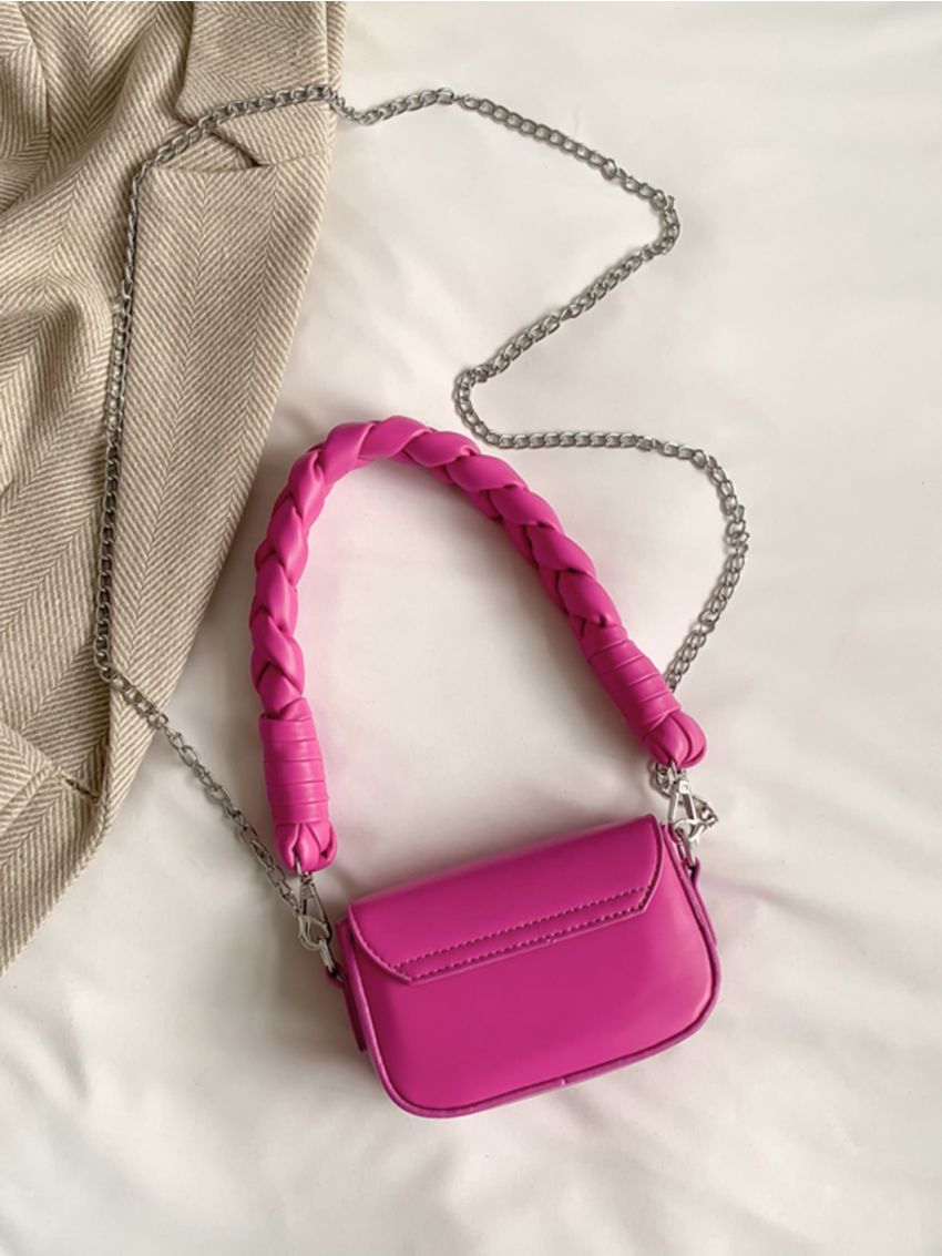 Mini Neon Pink Letter Graphic Flap Chain Square Bag