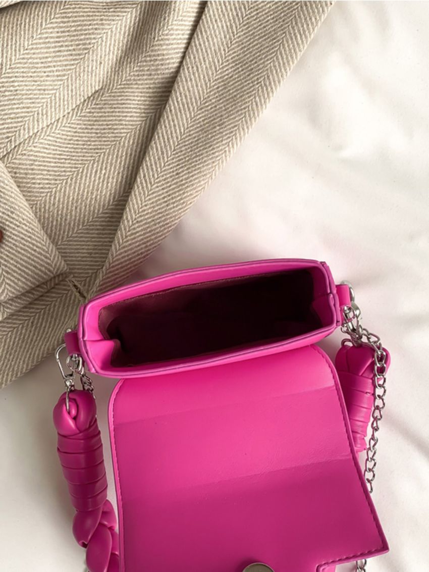 Mini Neon Pink Letter Graphic Flap Chain Square Bag
