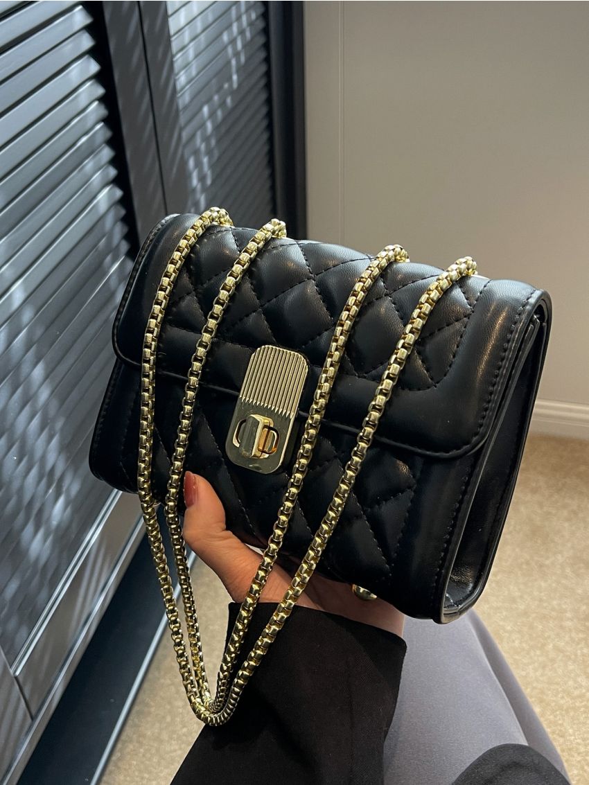 Mini Quilted Pattern Chain Square Bag