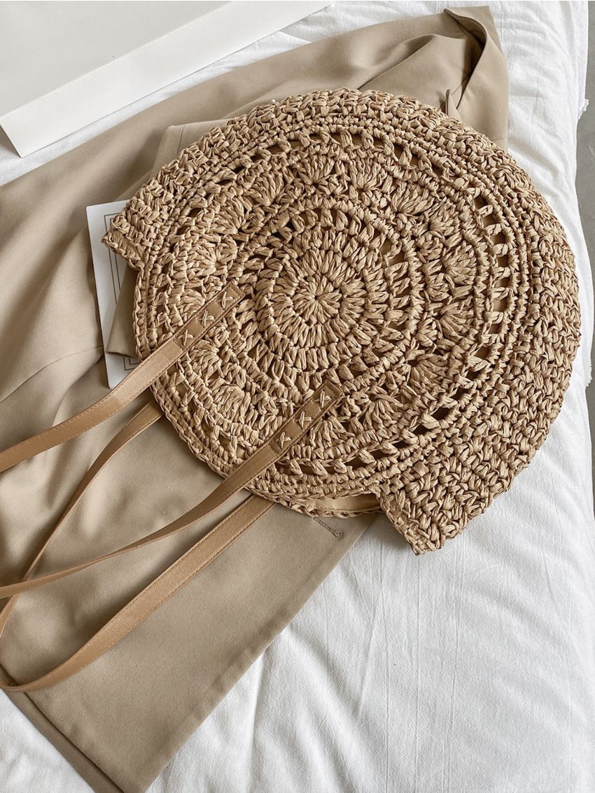 Simple Large Capacity Tote Straw Bag, All-Match Travel Storage Bag, Trendy Beach Bag Minimalist Straw Bag