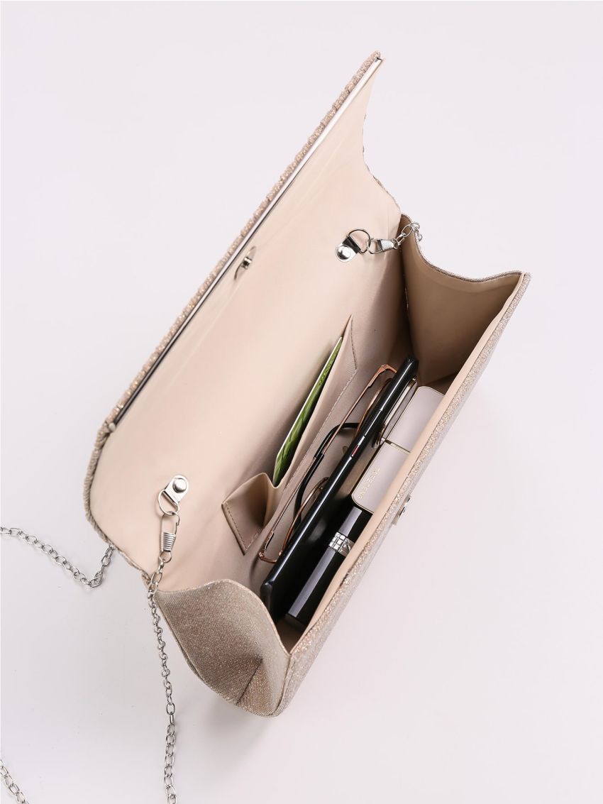 Glitter Pleated Detail Flap Envelope Bag