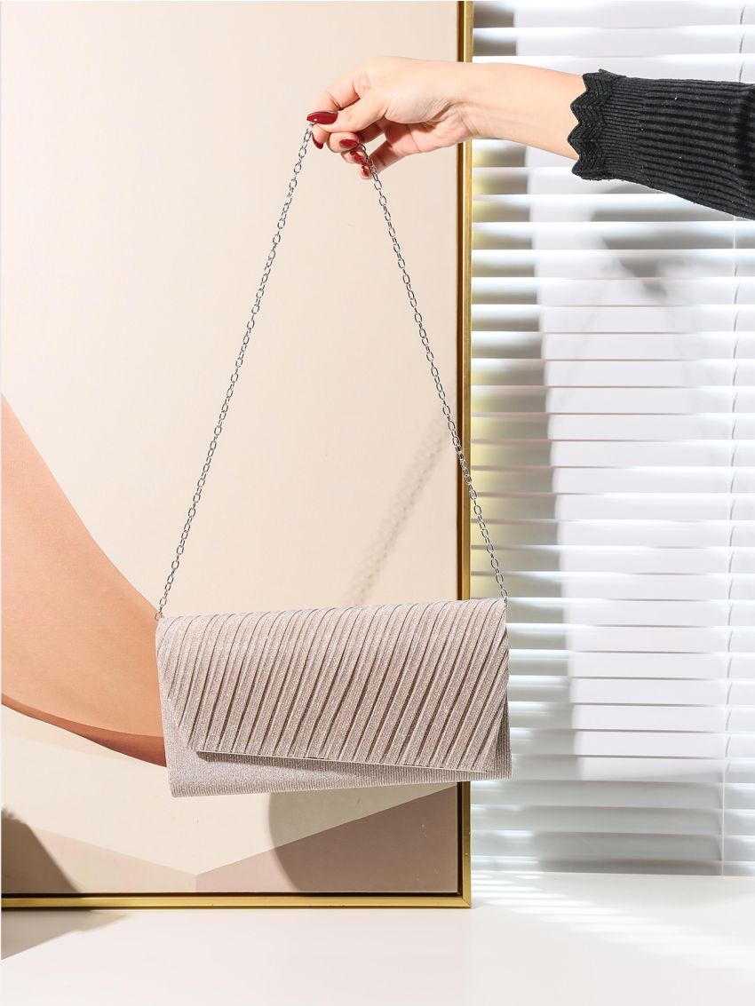 Glitter Pleated Detail Flap Envelope Bag