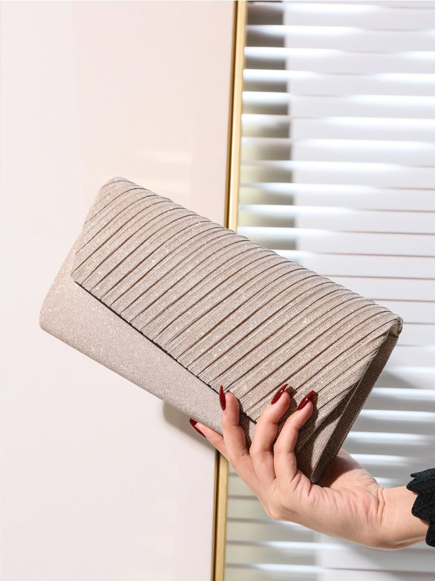 Glitter Pleated Detail Flap Envelope Bag