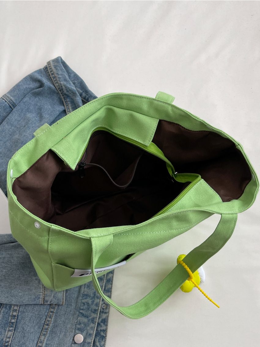 Letter Label Detail Shopper Bag With Flower Bag Charm