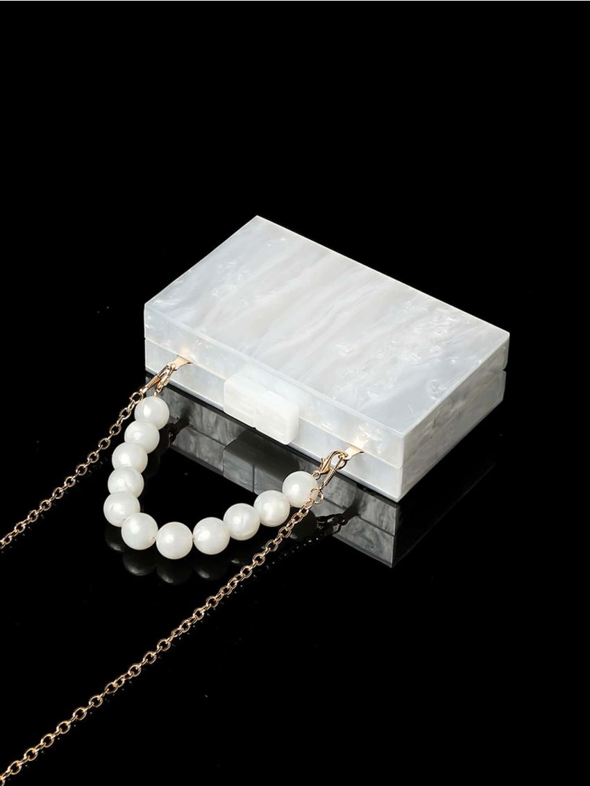 Mini Faux Pearl Decor Chain Box Bag
