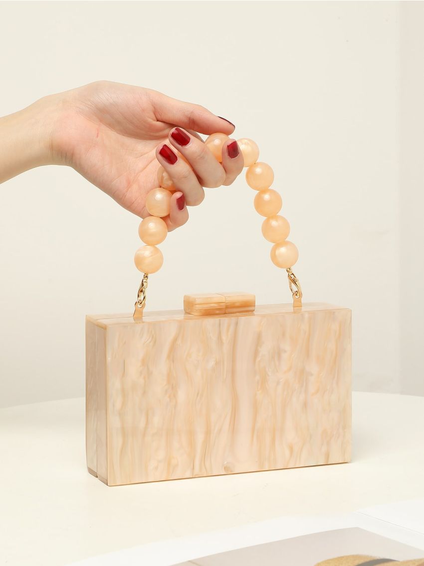 Mini Marble Pattern Bead Decor Chain Box Bag