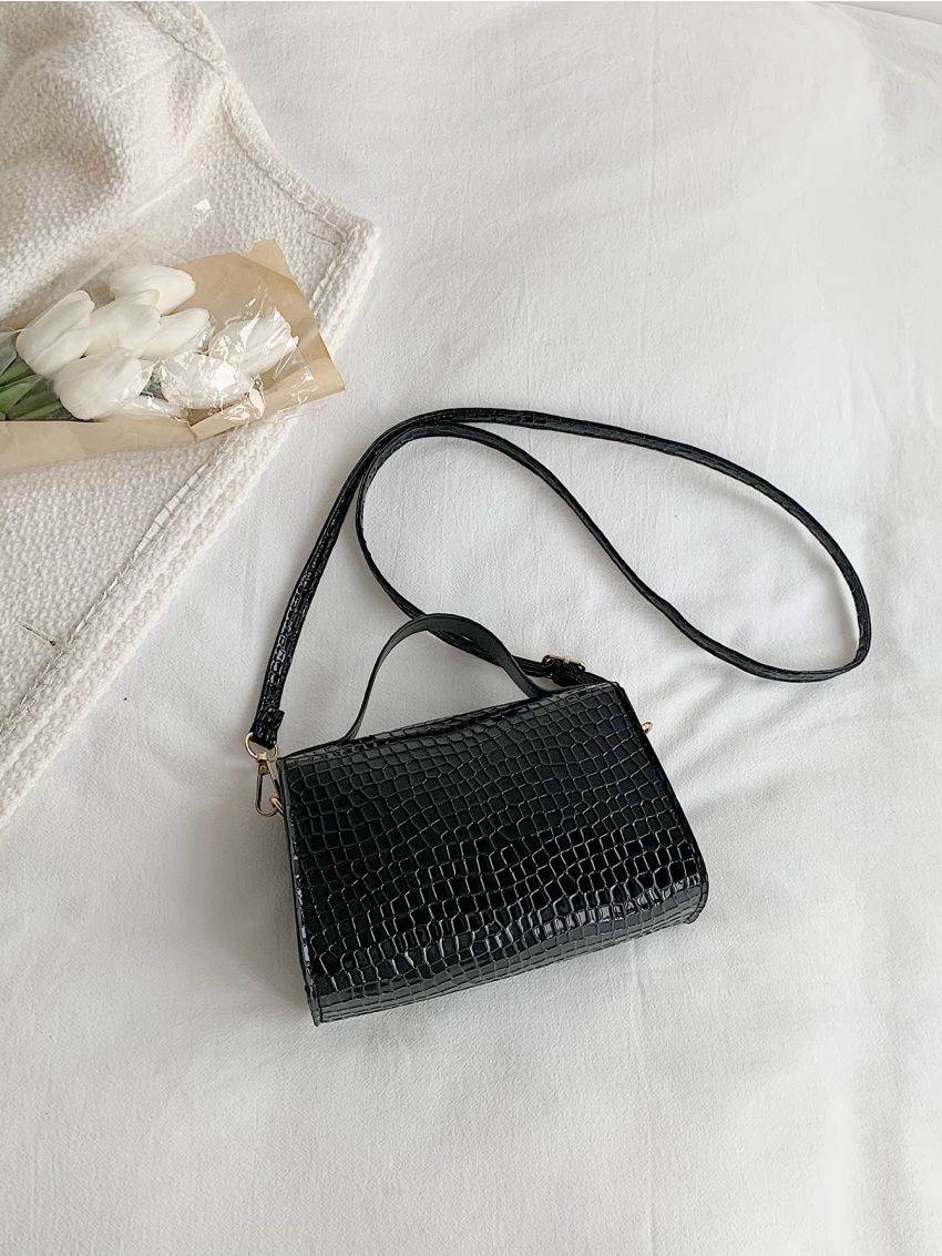 Mini Crocodile Embossed Flap Square Bag