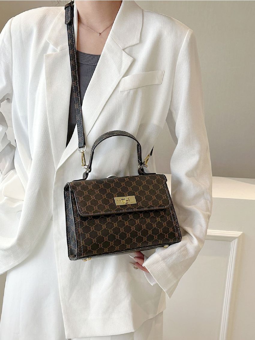 Geometric Pattern Flap Square Bag