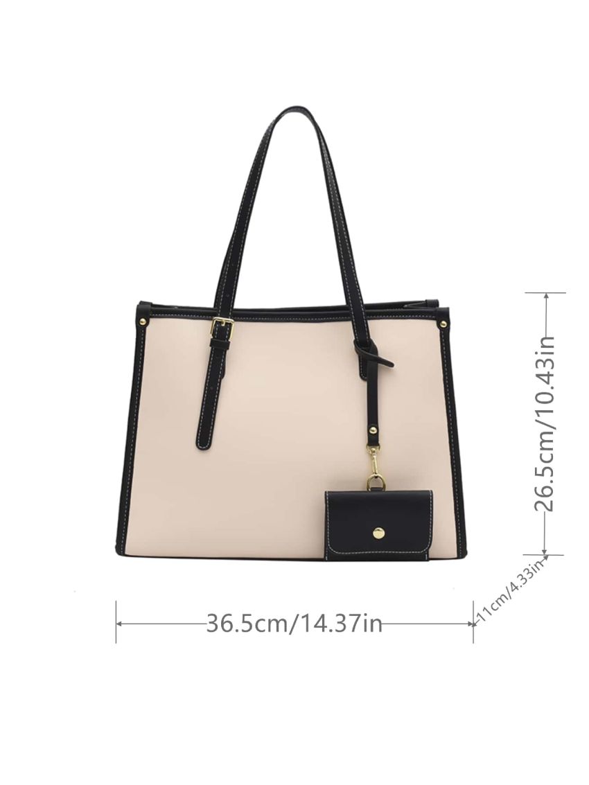 Contrast Binding Shoulder Tote Bag With Coin Purse