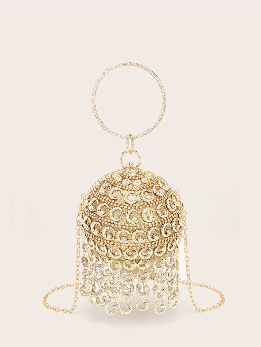 Mini Rhinestone Decor Top Ring Circle Bag