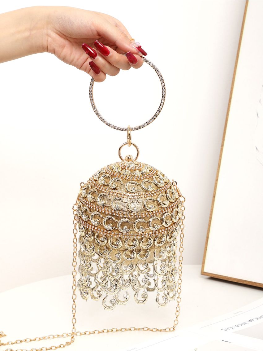 Mini Rhinestone Decor Top Ring Circle Bag