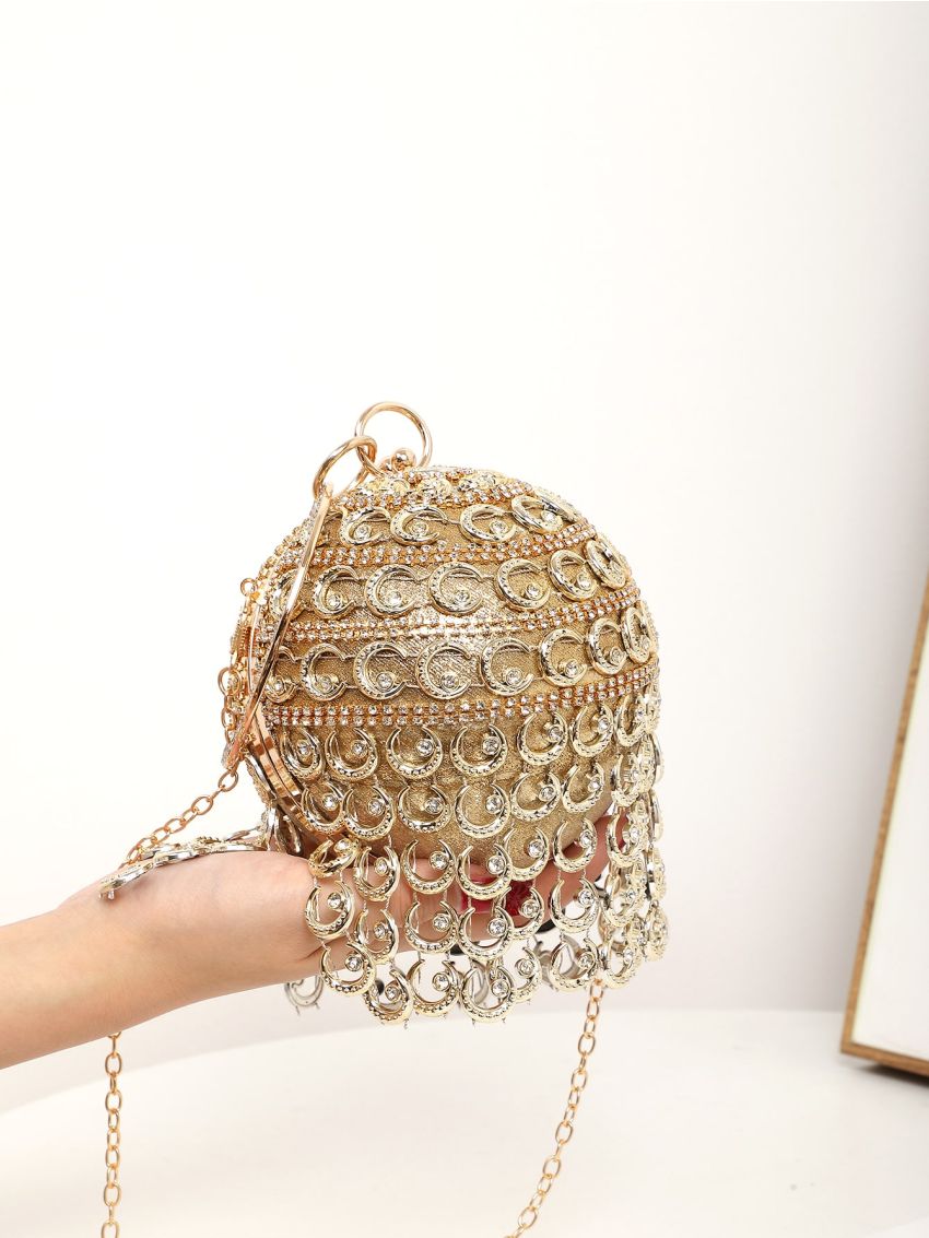 Mini Rhinestone Decor Top Ring Circle Bag