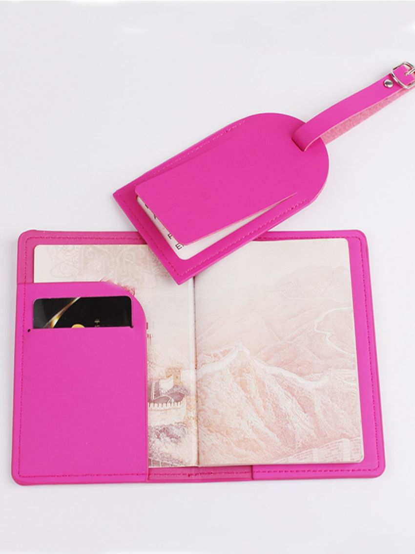 Metallic Letter Graphic Passport Case With Luggage Tag