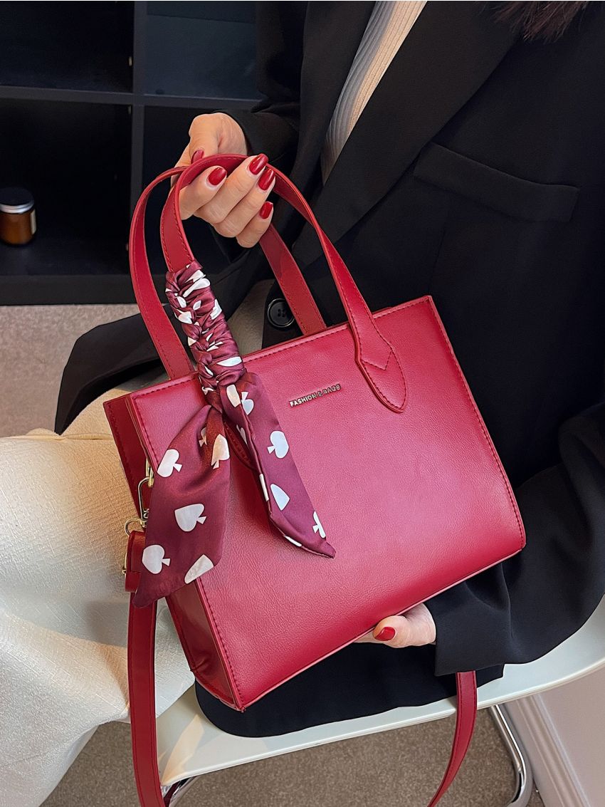 Letter Print Twilly Scarf Decor Square Bag