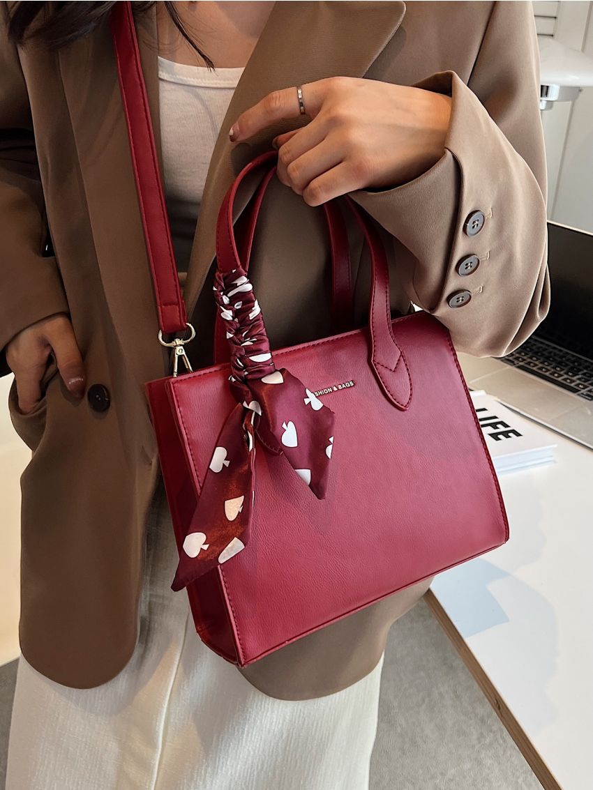 Letter Print Twilly Scarf Decor Square Bag