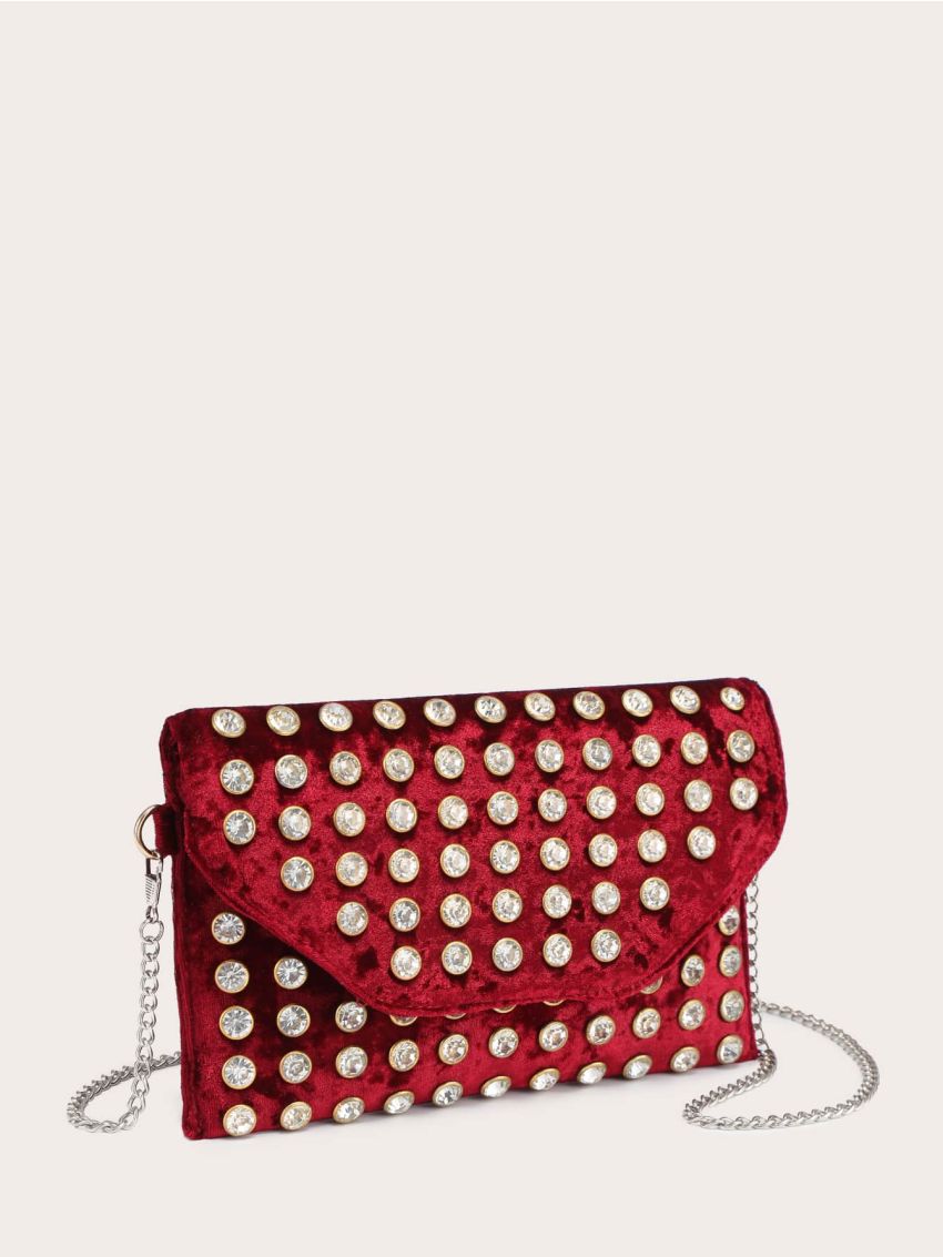 Rhinestone Decor Flap Envelope Bag
