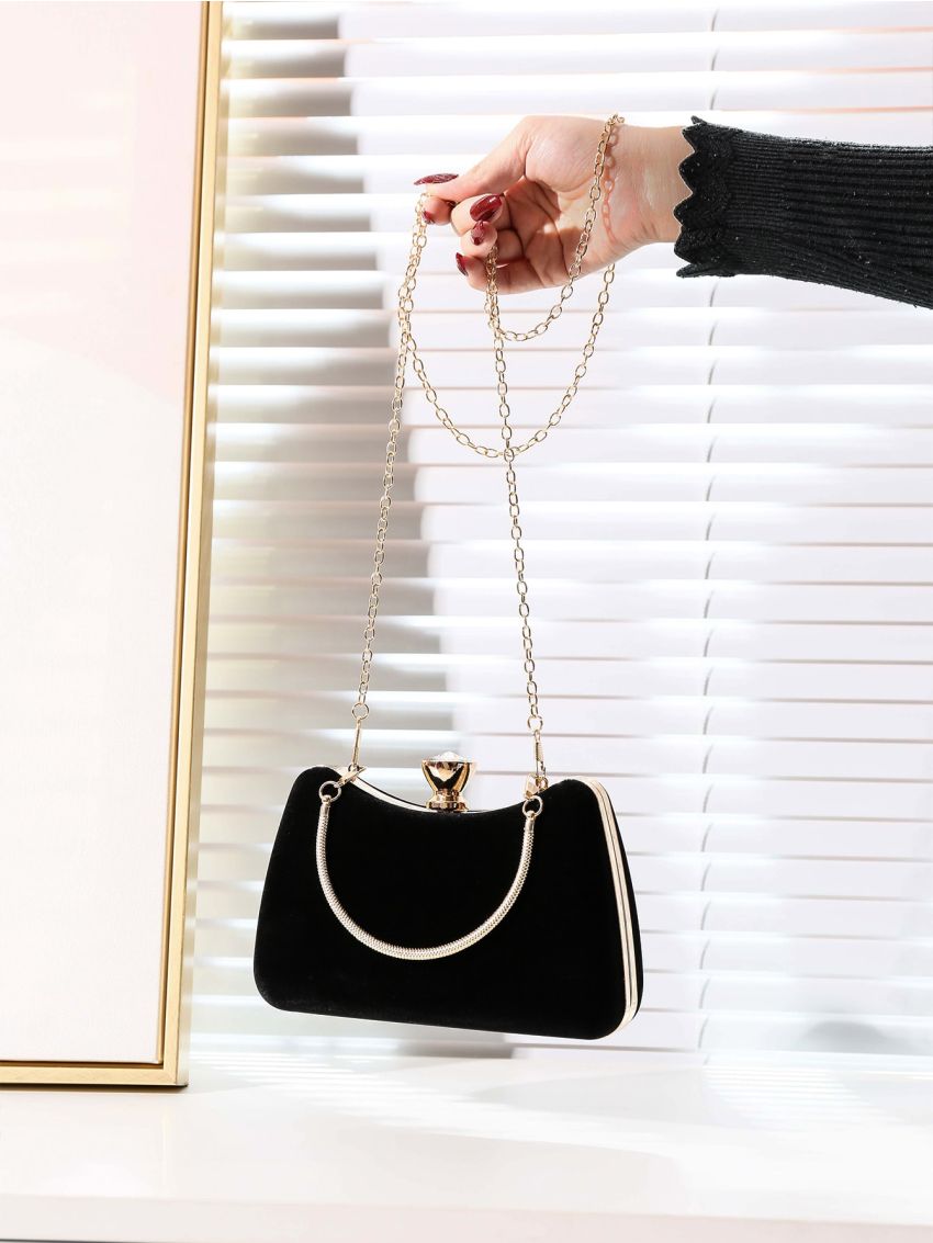 Mini Rhinestone Decor Chain Box Bag