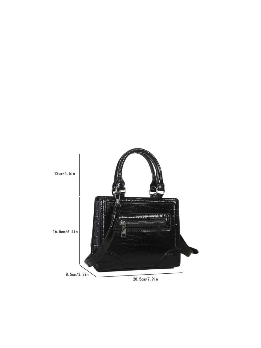 Crocodile Embossed Zip Front Square Bag