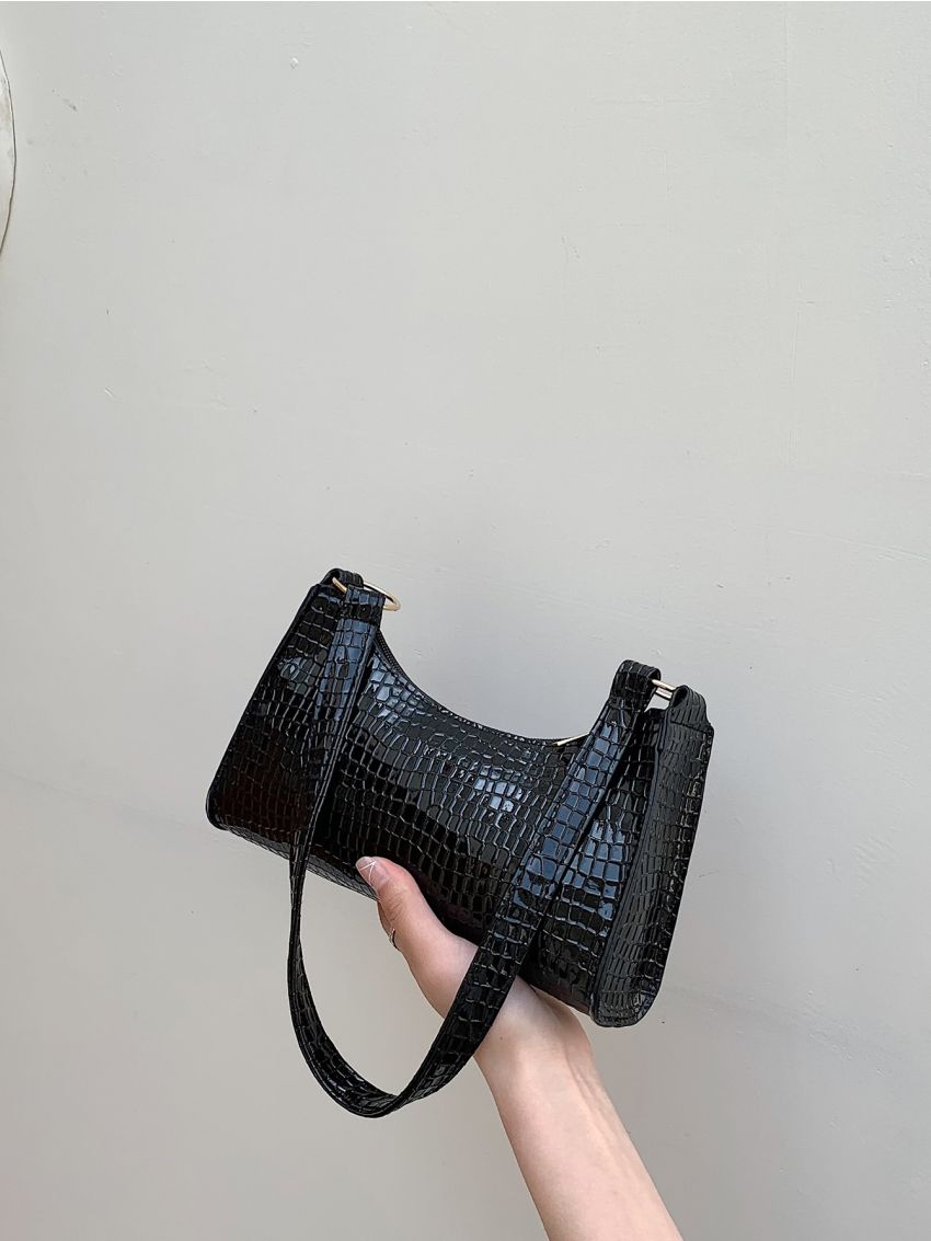 Crocodile Embossed Baguette Bag