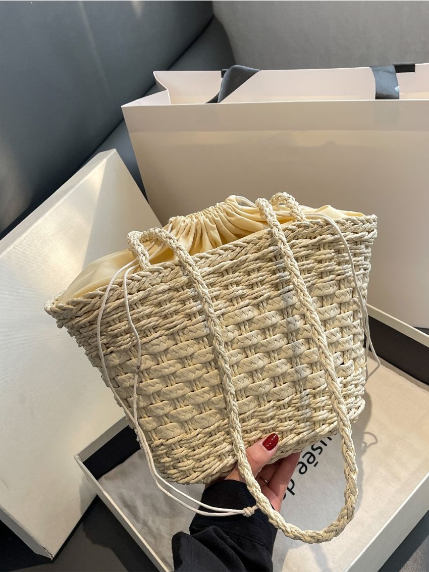 Drawstring Design Straw Bag