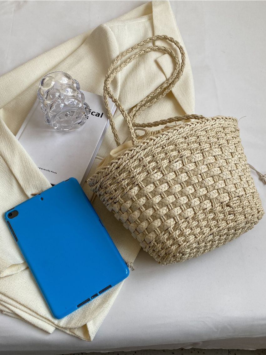 Drawstring Design Straw Bag