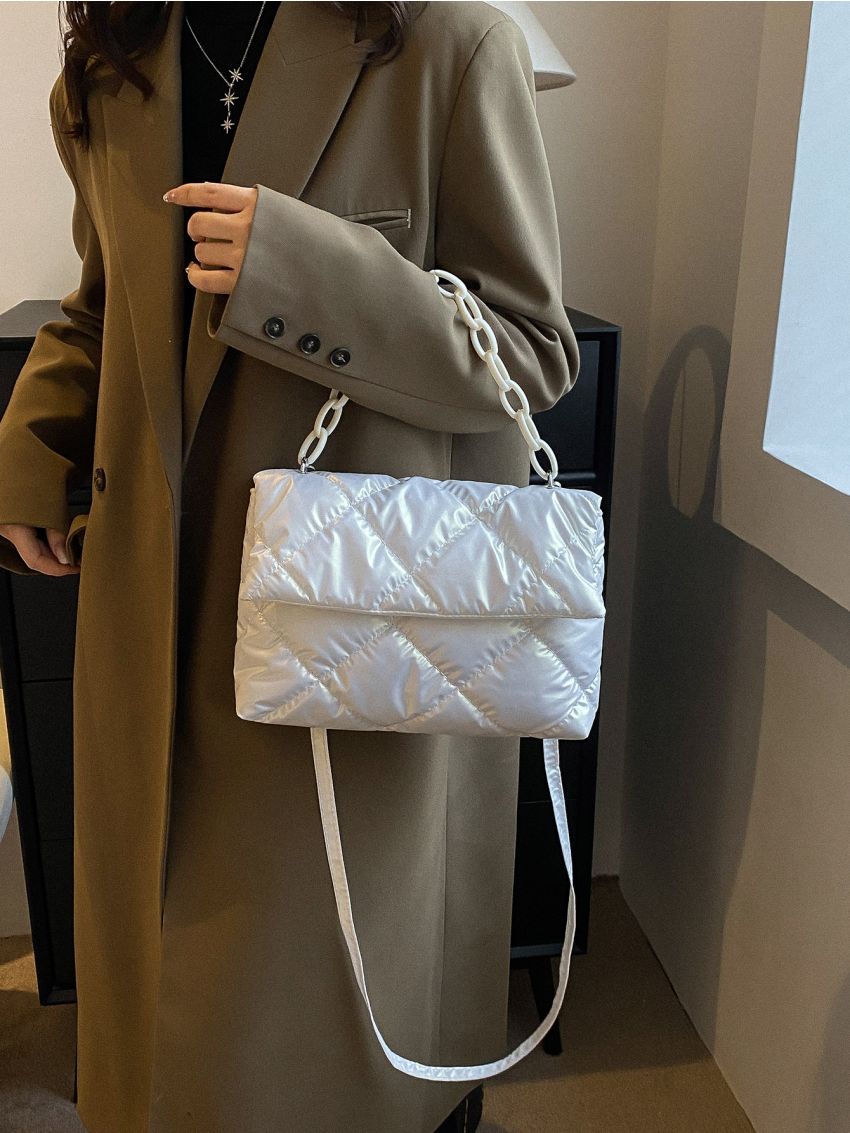 Chain Decor Quilted Flap Square Bag