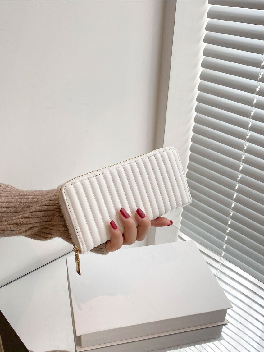 Stitch Detail Zipper Around Long Wallet