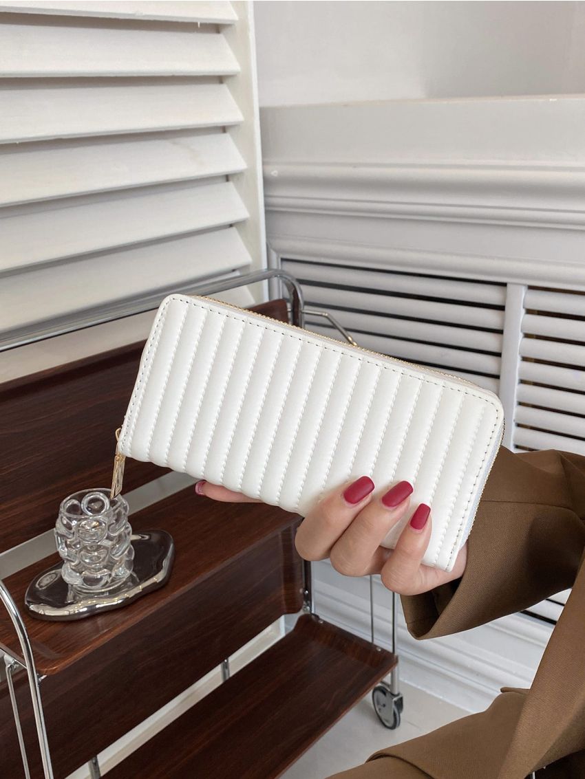 Stitch Detail Zipper Around Long Wallet