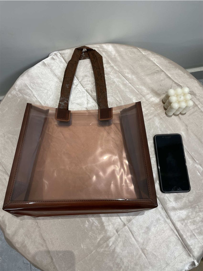 Tropical Leaf Pattern Waterproof Beach Bag, Clear Bag