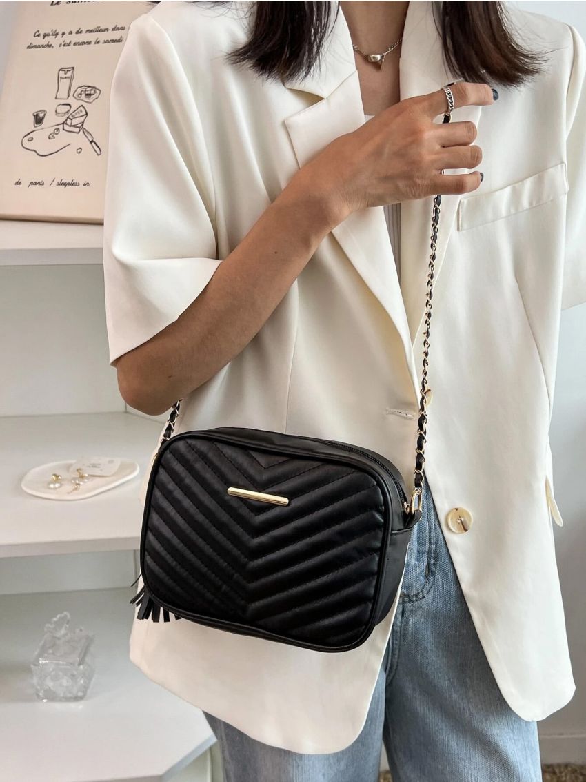 Mini Tassel Decor Chevron Crossbody Bag
