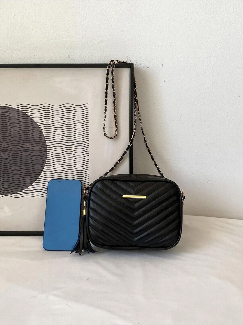 Mini Tassel Decor Chevron Crossbody Bag