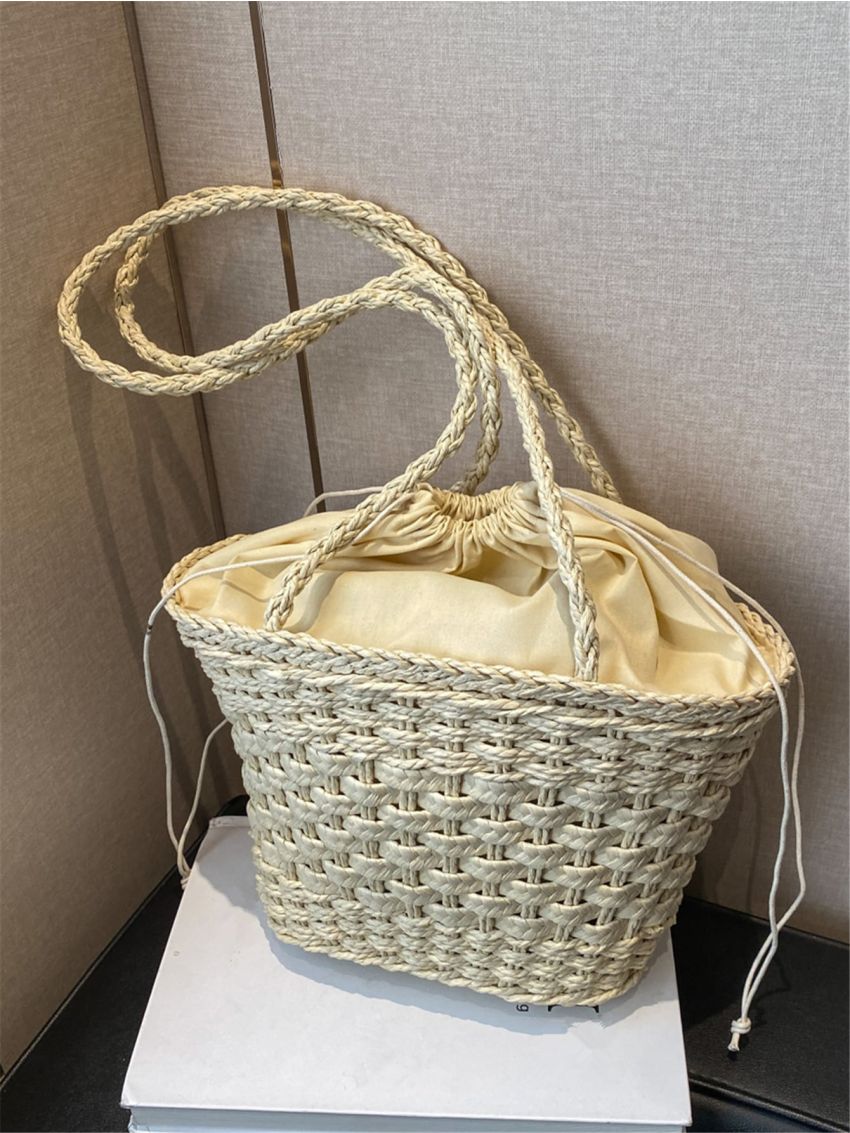 Minimalist Drawstring Design Straw Bag