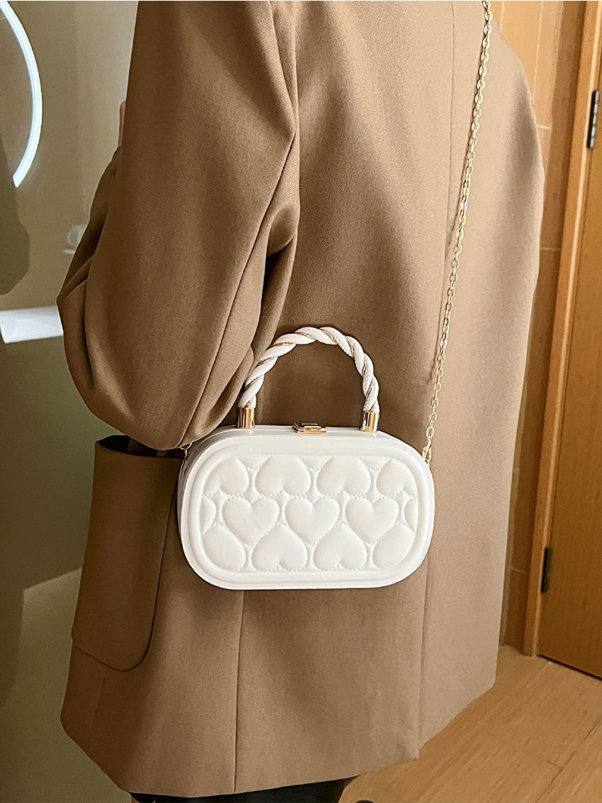 Mini Heart Quilted Detail Chain Box Bag