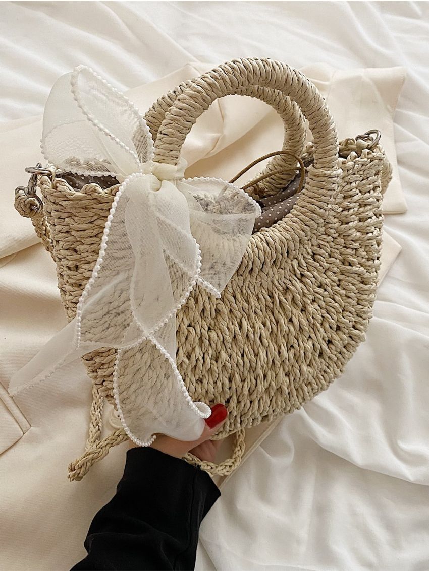 Twilly Scarf Decor Straw Bag