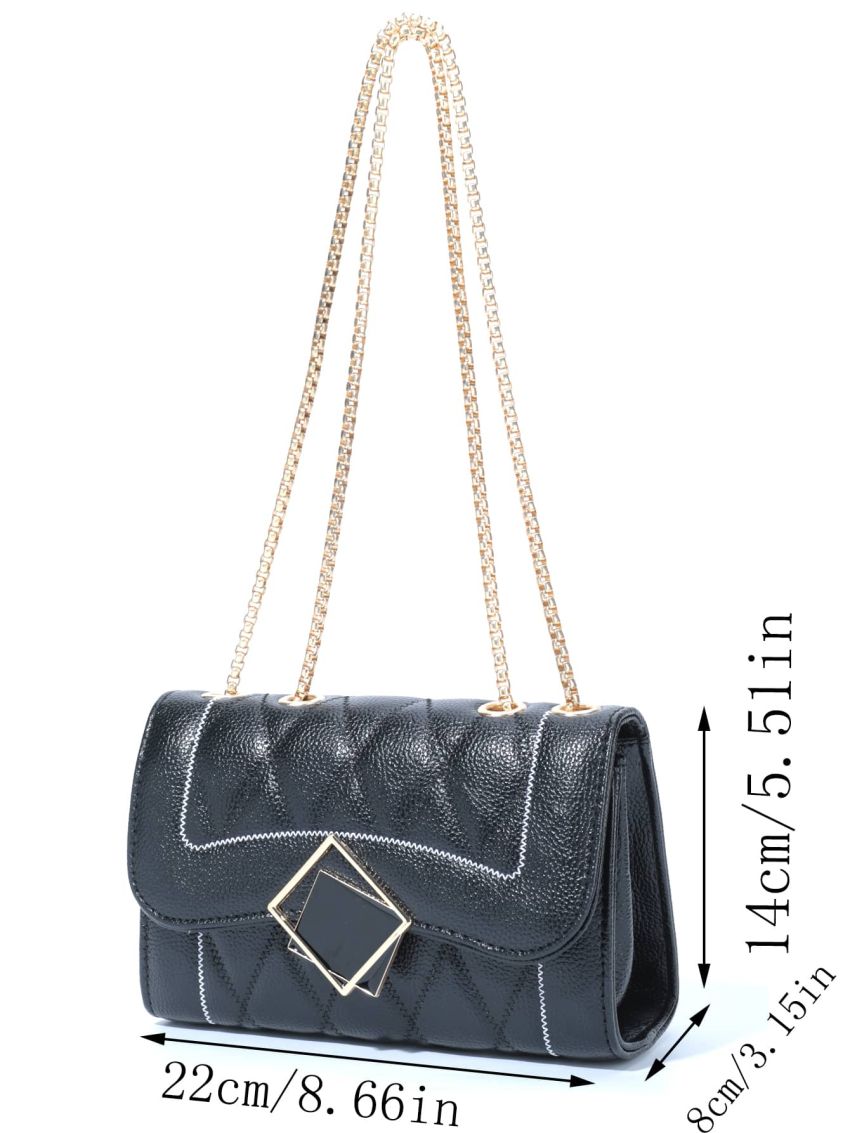 Stitch Detail Flap Chain Square Bag