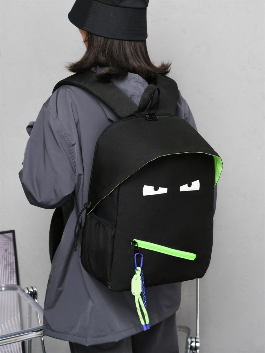 Cartoon Expression Pattern Classic Backpack With Bag Charm