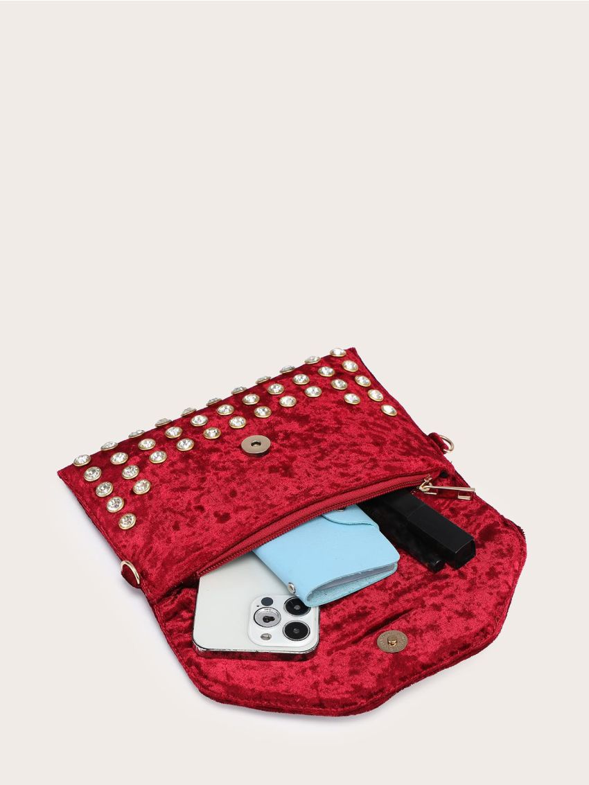 Rhinestone Decor Flap Envelope Bag