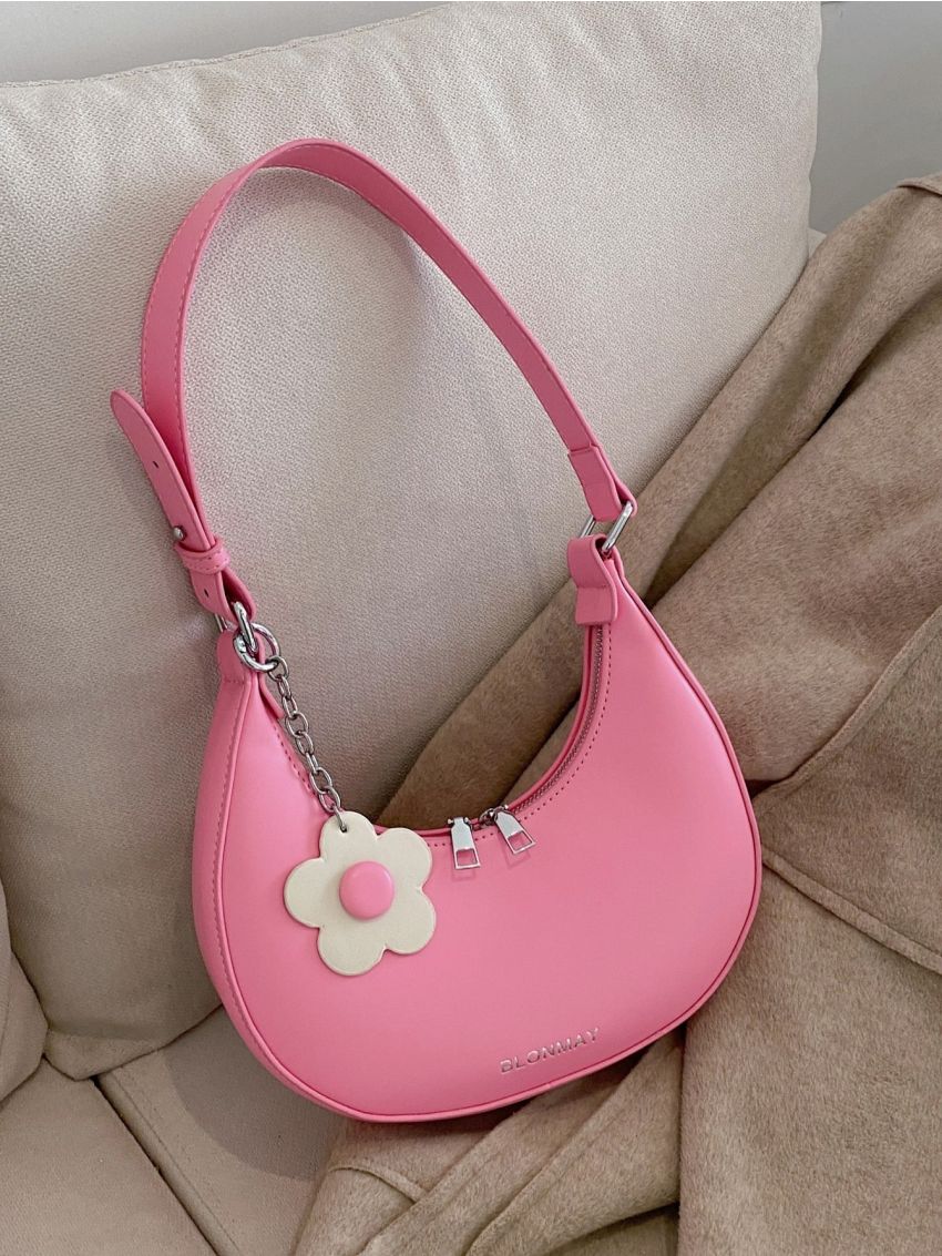 Letter Graphic Flower Decor Hobo Bag