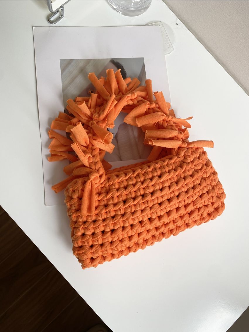 Neon Orange Tassel Decor Crochet Bag