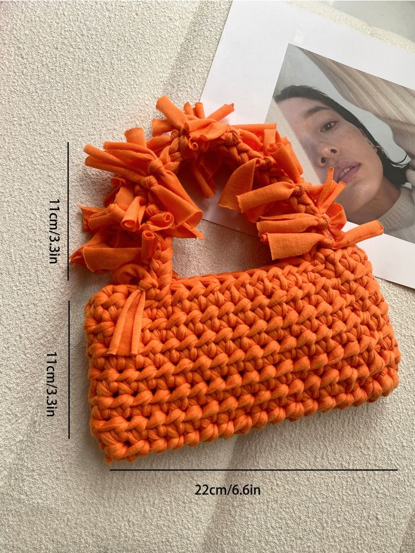 Neon Orange Tassel Decor Crochet Bag