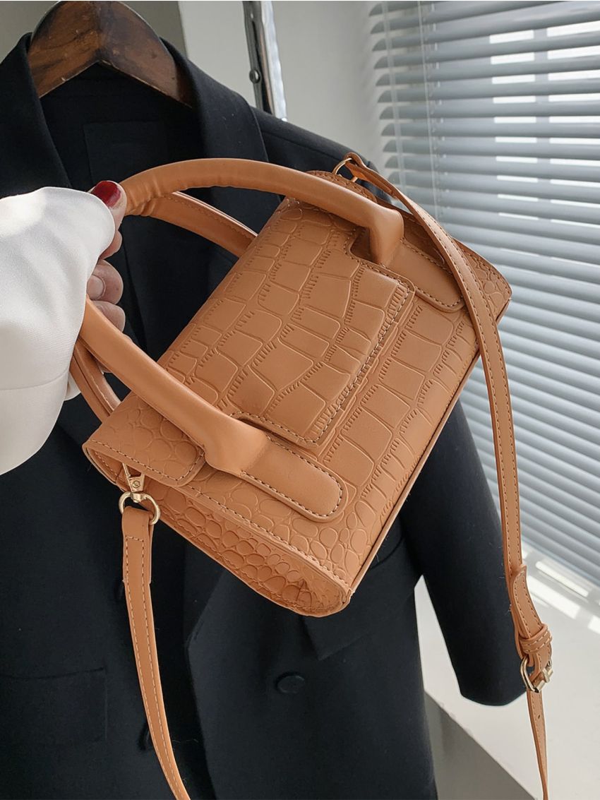 Mini Crocodile Embossed Flap Square Bag