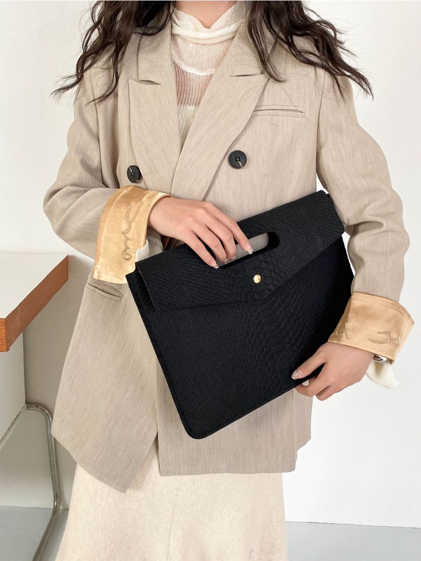 Snakeskin Embossed Flap Envelope Bag