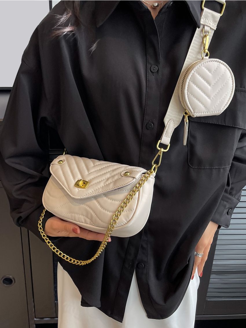 Mini Chevron Graphic Square Bag With Coin Purse