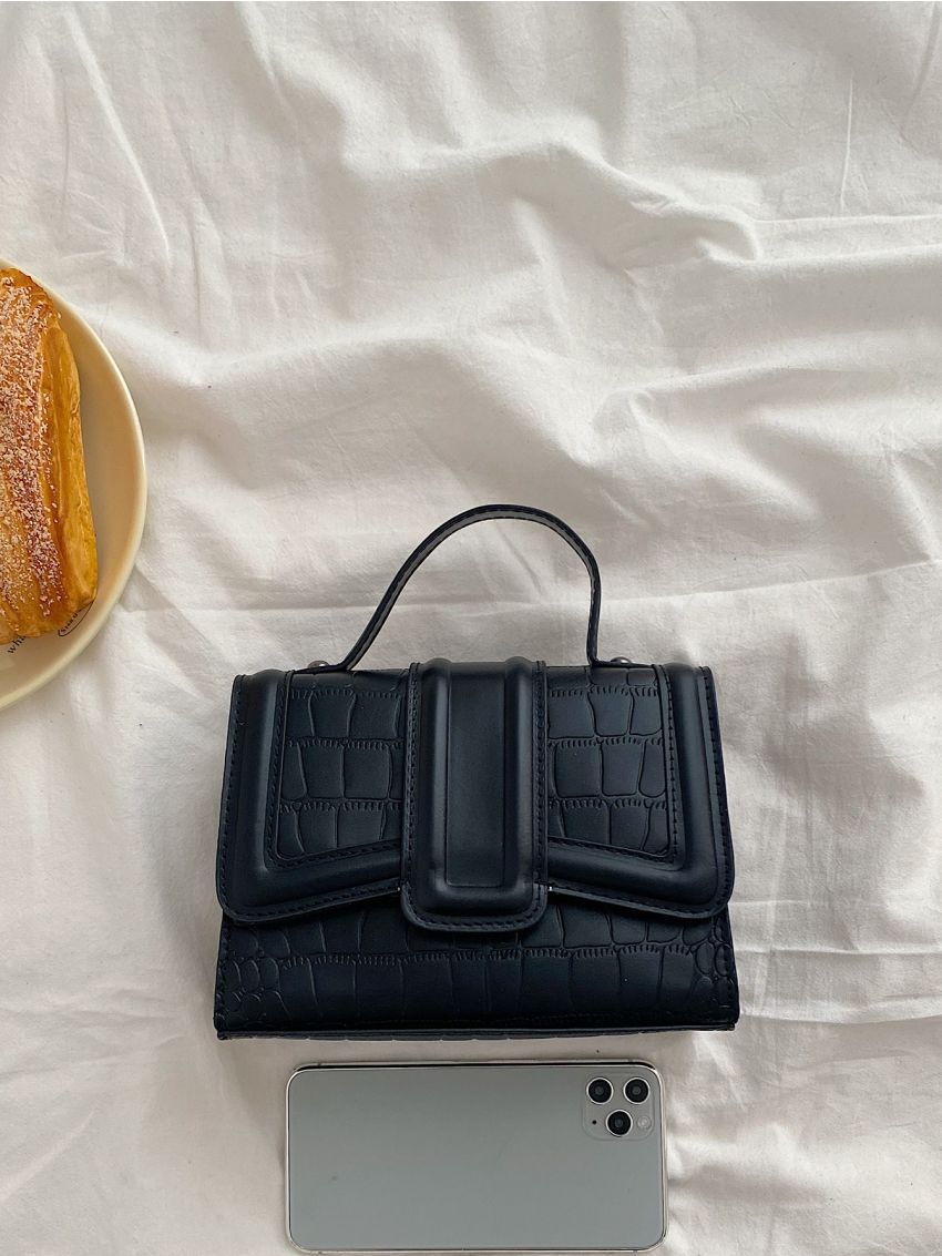 Mini Crocodile Embossed Flap Square Bag