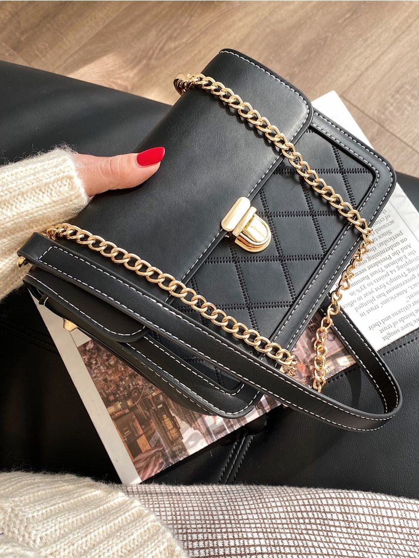 Mini Geometric Embossed Chain Flap Square Bag