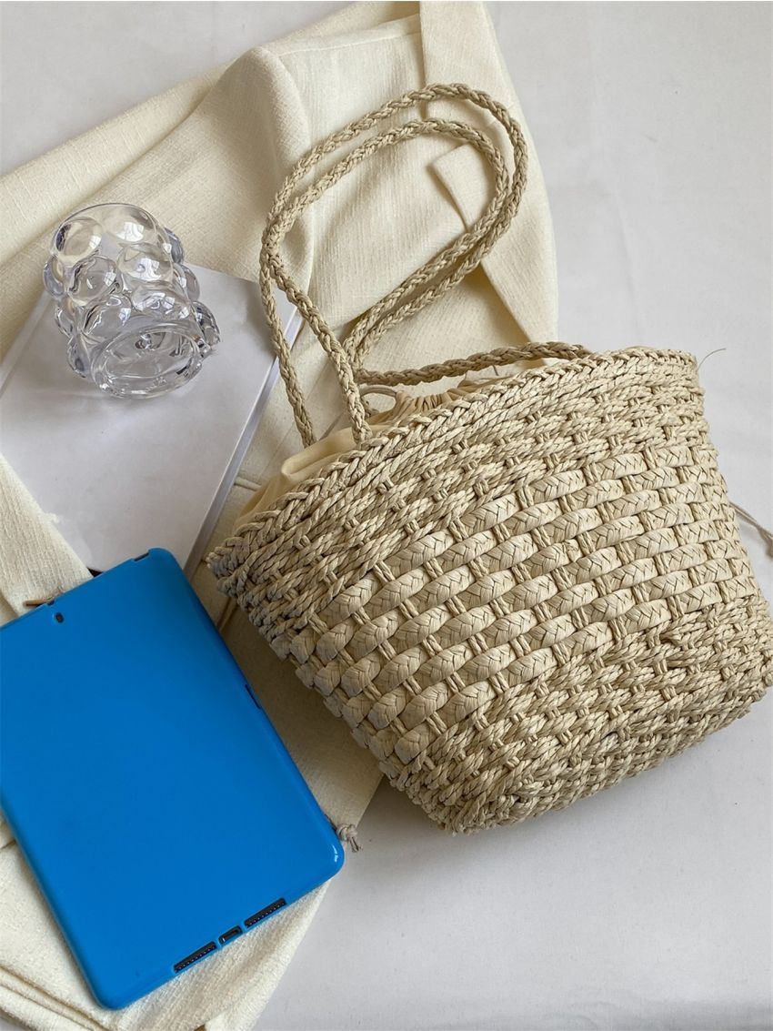 Minimalist Drawstring Design Straw Bag