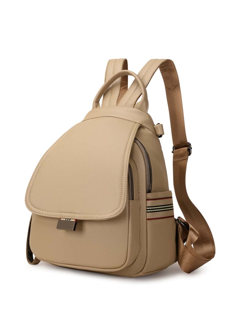 Minimalist Flap Design Fashion Backpack Studded Decor Flap Backpack Purse, Vintage Artificial Leather Daypack, Women's Shoulder Bag With Convertible Strap